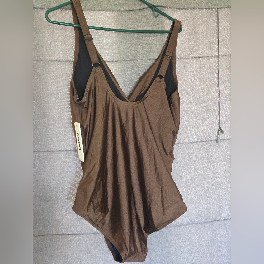 DKNY One Piece Womens Small Brown Twisted Knot Ruched‎ Swimsuit Beachwear - Picture 10 of 10